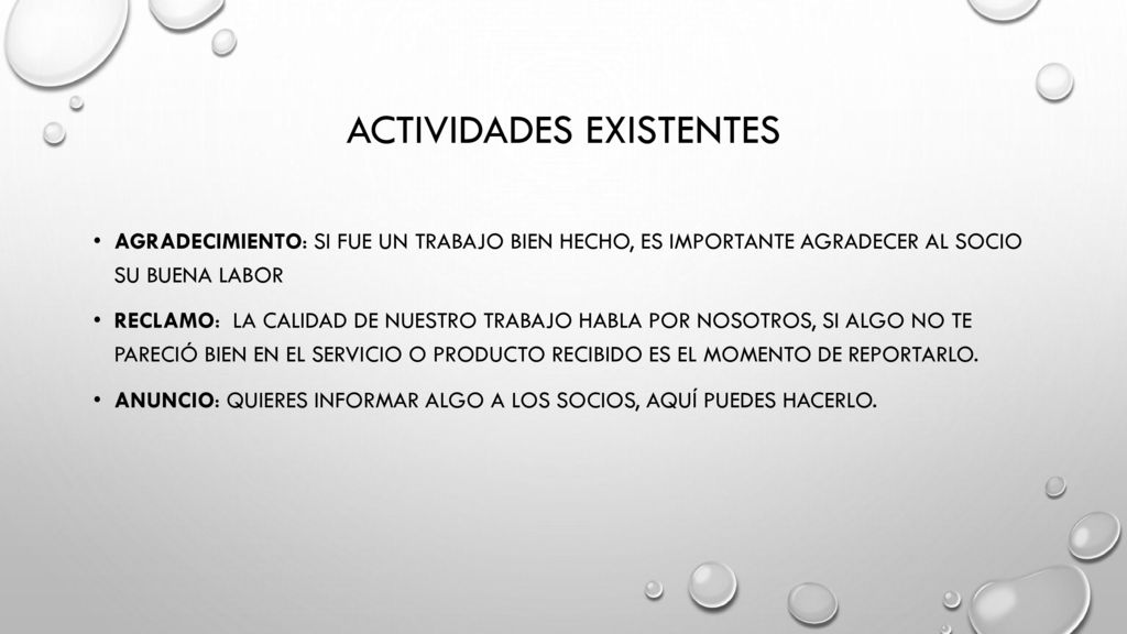 Actividades existentes