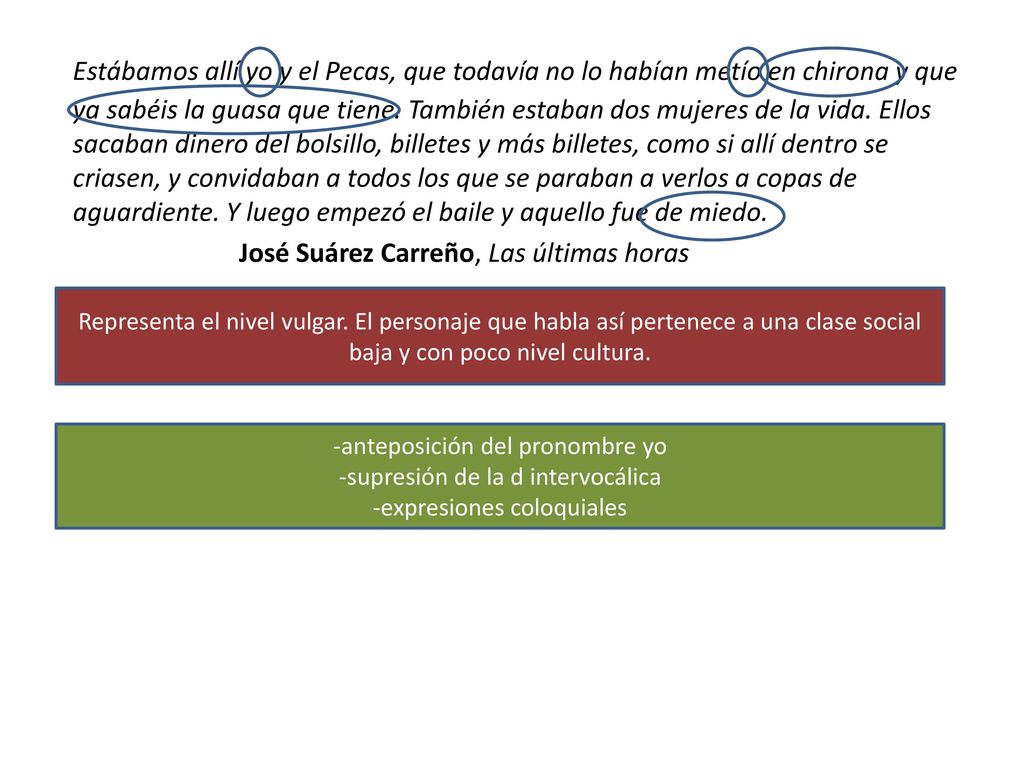 Estábamos allí yo y el Pecas, que todavía no lo habían metío en chirona y que ya sabéis la guasa que tiene. También estaban dos mujeres de la vida. Ellos sacaban dinero del bolsillo, billetes y más billetes, como si allí dentro se criasen, y convidaban a todos los que se paraban a verlos a copas de aguardiente. Y luego empezó el baile y aquello fue de miedo.
