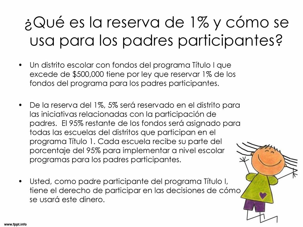 ¿Qué es la reserva de 1% y cómo se usa para los padres participantes