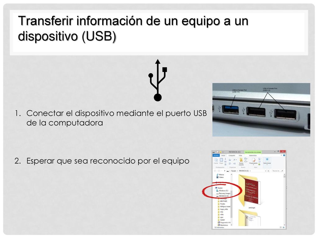 Transferir información de un equipo a un dispositivo (USB)