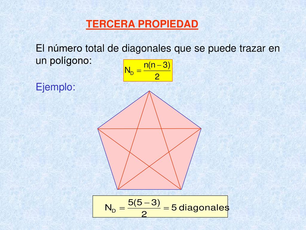TERCERA PROPIEDAD El número total de diagonales que se puede trazar en un polígono: Ejemplo: