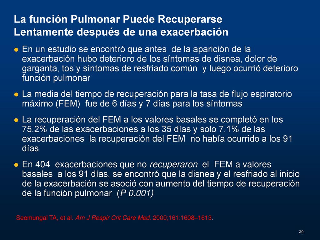 La función Pulmonar Puede Recuperarse Lentamente después de una exacerbación
