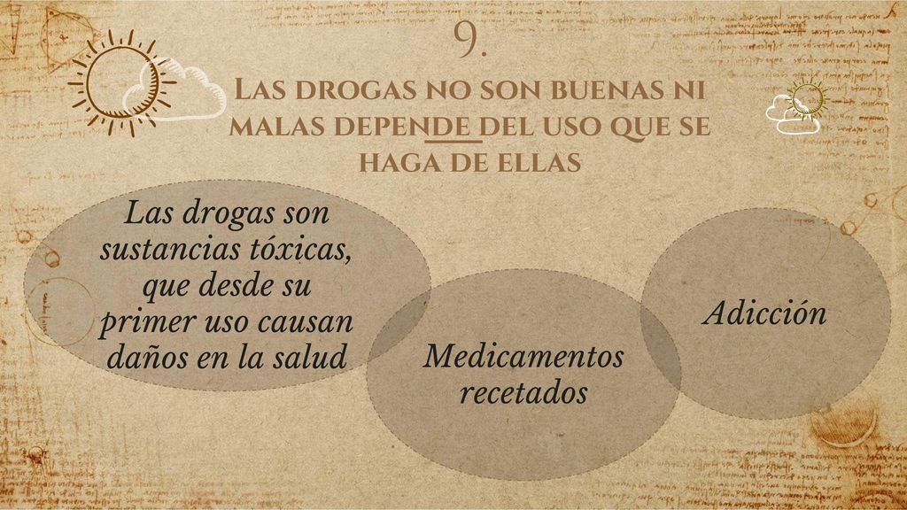 9. Las drogas no son buenas ni malas depende del uso que se haga de ellas