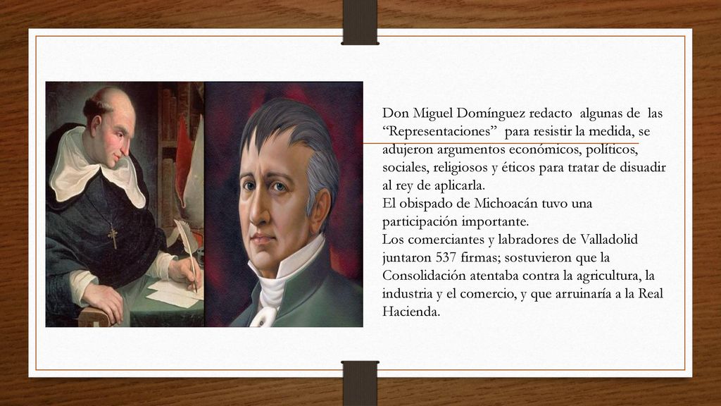 Don Miguel Domínguez redacto algunas de las Representaciones para resistir la medida, se adujeron argumentos económicos, políticos, sociales, religiosos y éticos para tratar de disuadir al rey de aplicarla.