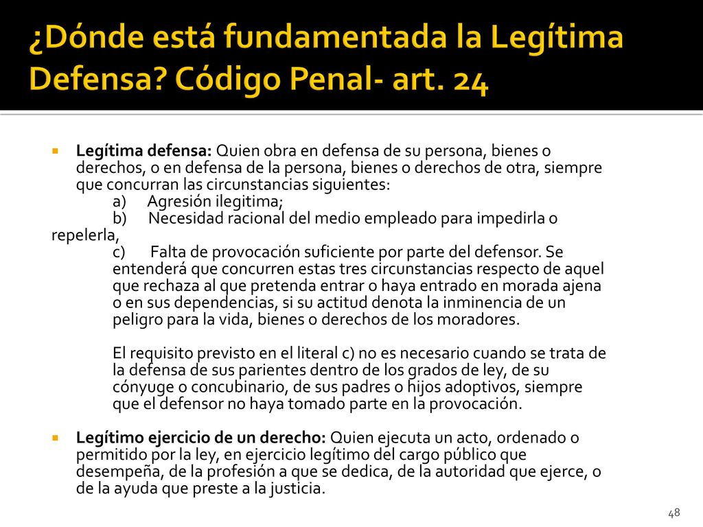 ¿Dónde está fundamentada la Legítima Defensa Código Penal- art. 24