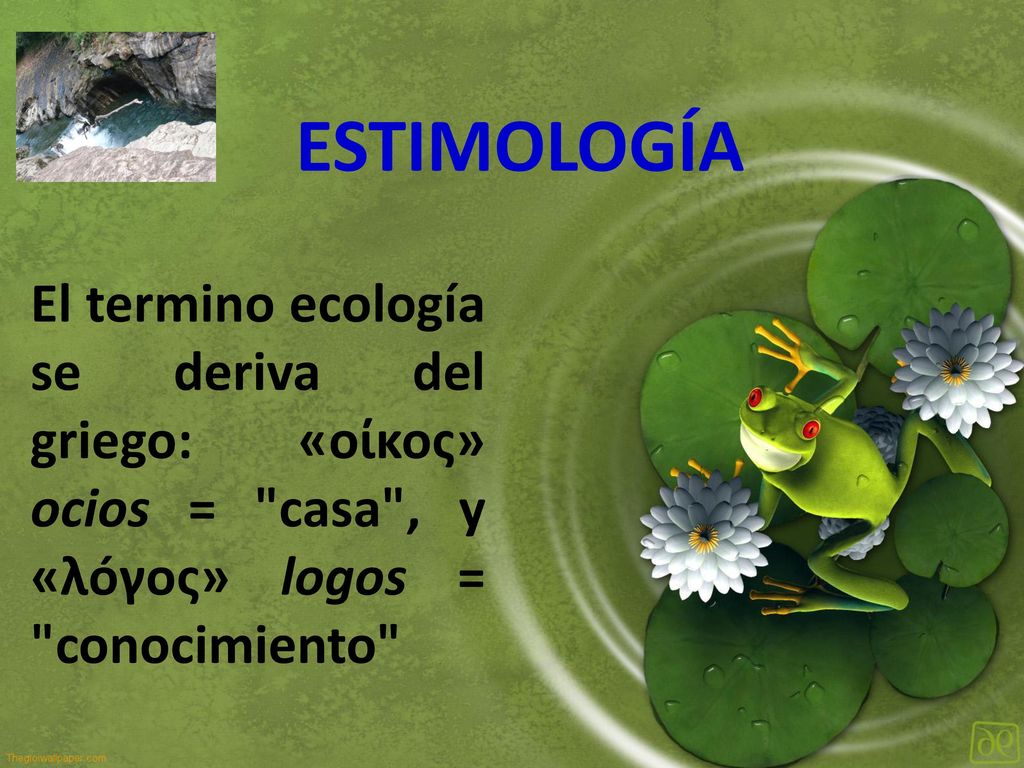 ESTIMOLOGÍA El termino ecología se deriva del griego: «οίκος» ocios = casa , y «λóγος» logos = conocimiento
