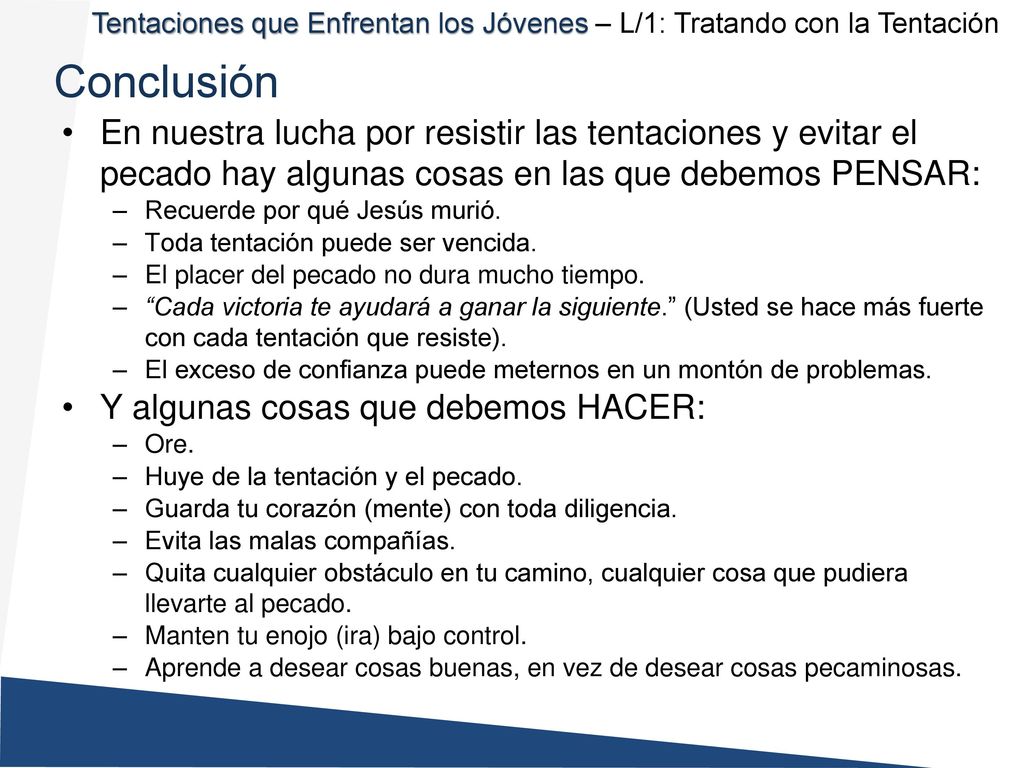 Tentaciones que Enfrentan los Jóvenes – L/1: Tratando con la Tentación