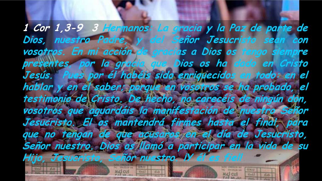 1 Cor 1,3-9 3 Hermanos: La gracia y la Paz de parte de Dios, nuestro Padre, y del Señor Jesucristo sean con vosotros.