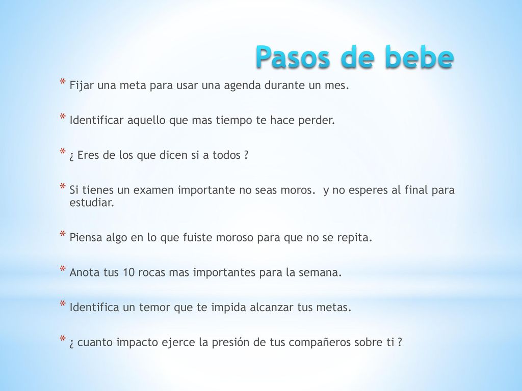 Pasos de bebe Fijar una meta para usar una agenda durante un mes.