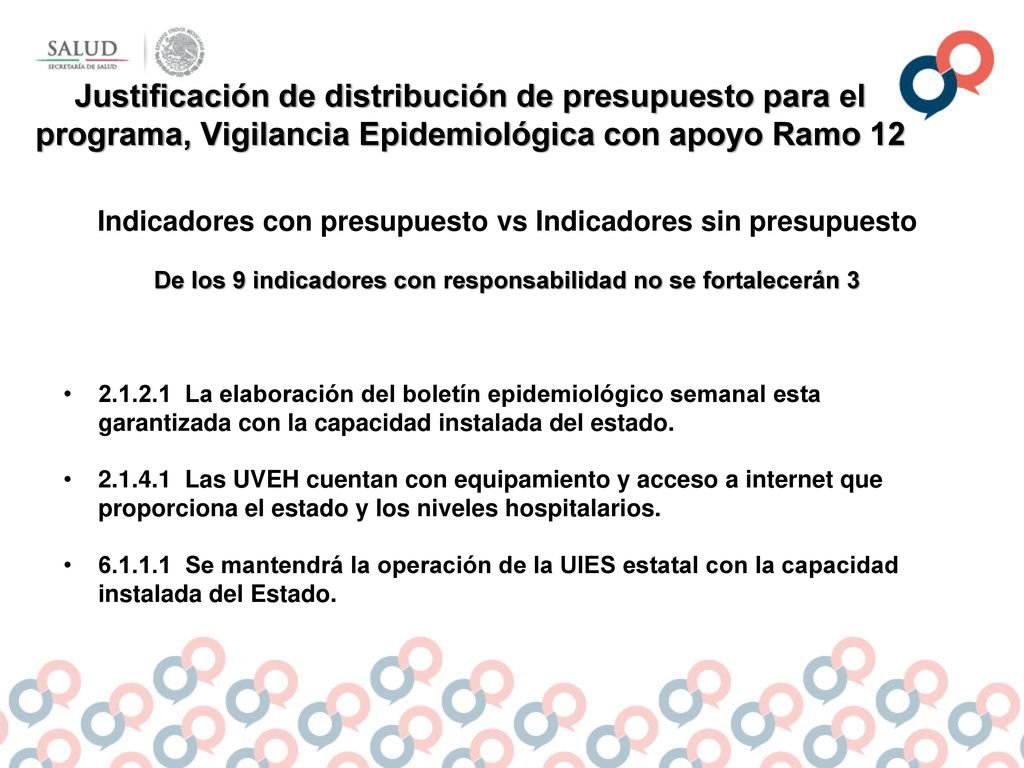 Justificación de distribución de presupuesto para el programa, Vigilancia Epidemiológica con apoyo Ramo 12