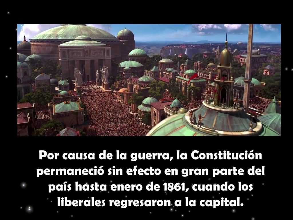 Por causa de la guerra, la Constitución permaneció sin efecto en gran parte del país hasta enero de 1861, cuando los liberales regresaron a la capital.