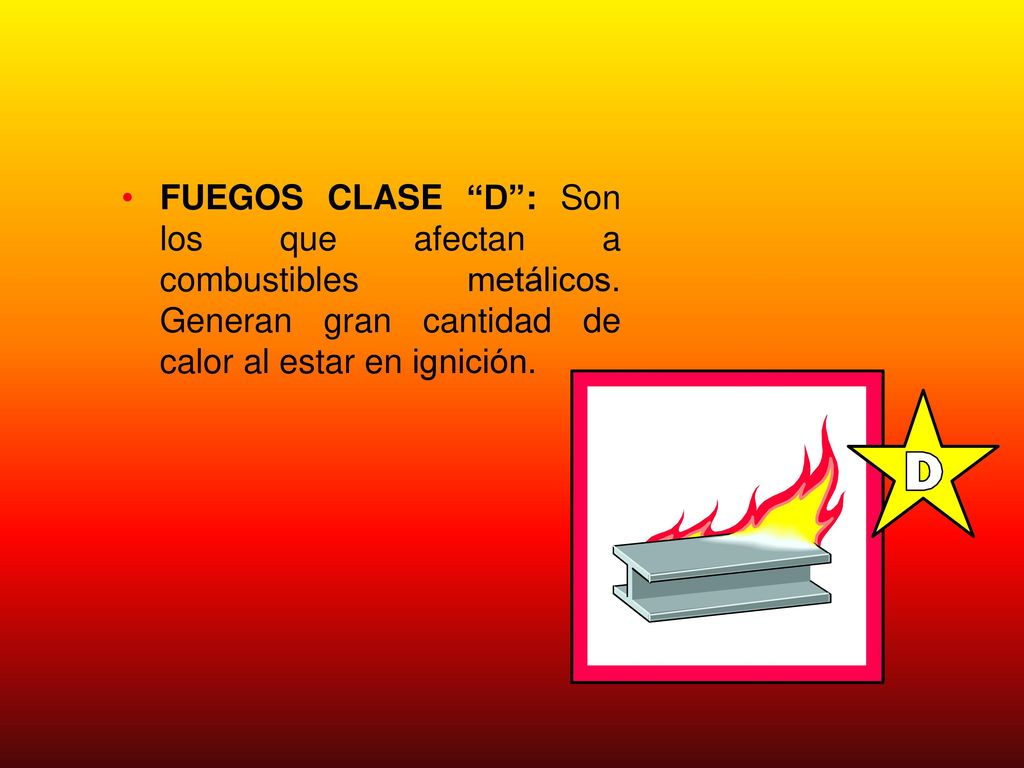 FUEGOS CLASE D : Son los que afectan a combustibles metálicos