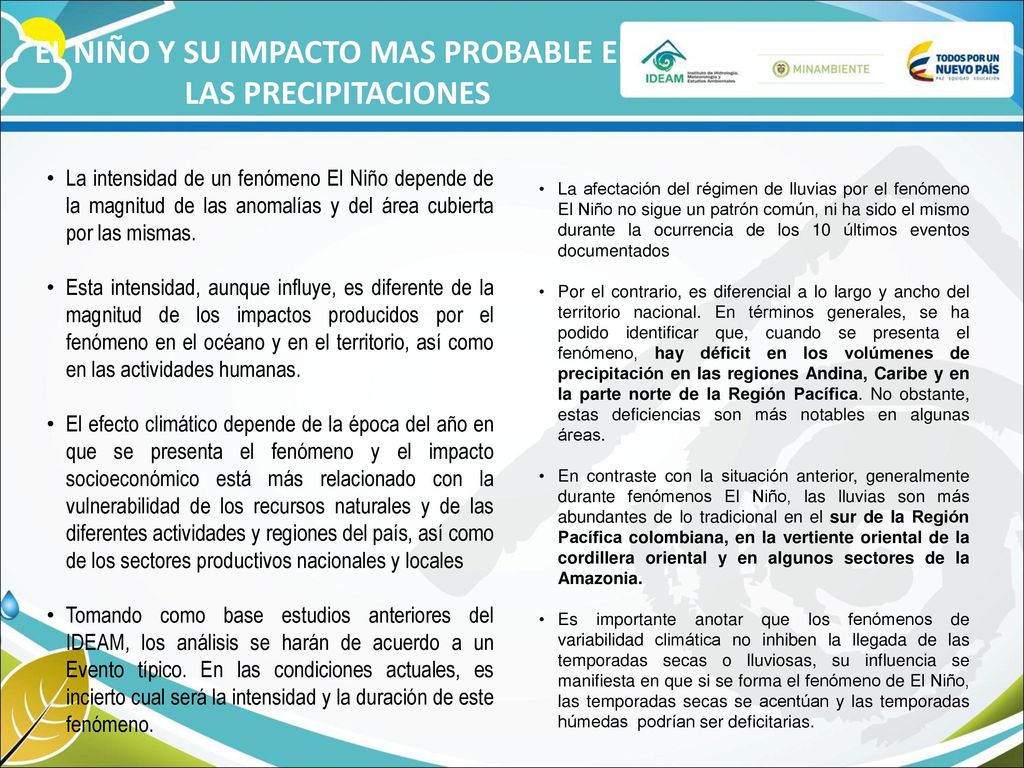 EL NIÑO Y SU IMPACTO MAS PROBABLE EN LAS PRECIPITACIONES