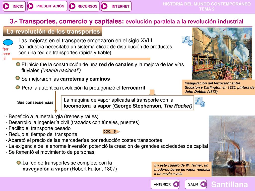 3.- Transportes, comercio y capitales: evolución paralela a la revolución industrial