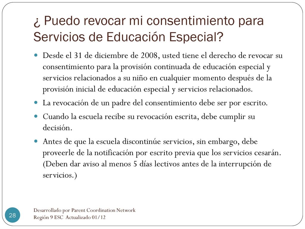 ¿ Puedo revocar mi consentimiento para Servicios de Educación Especial