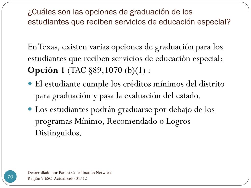 ¿Cuáles son las opciones de graduación de los estudiantes que reciben servicios de educación especial