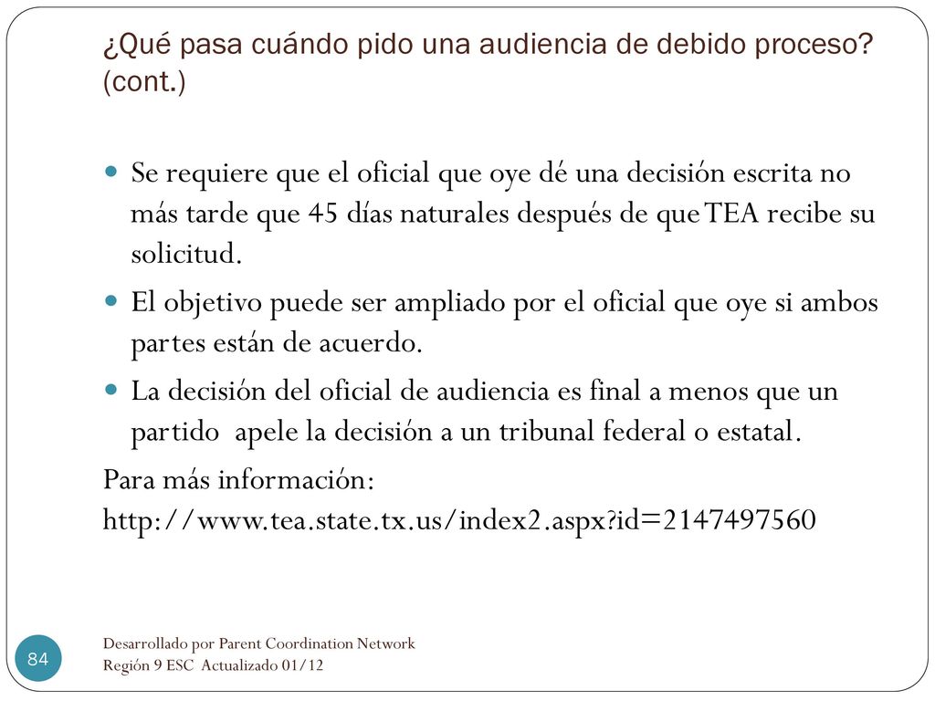 ¿Qué pasa cuándo pido una audiencia de debido proceso (cont.)