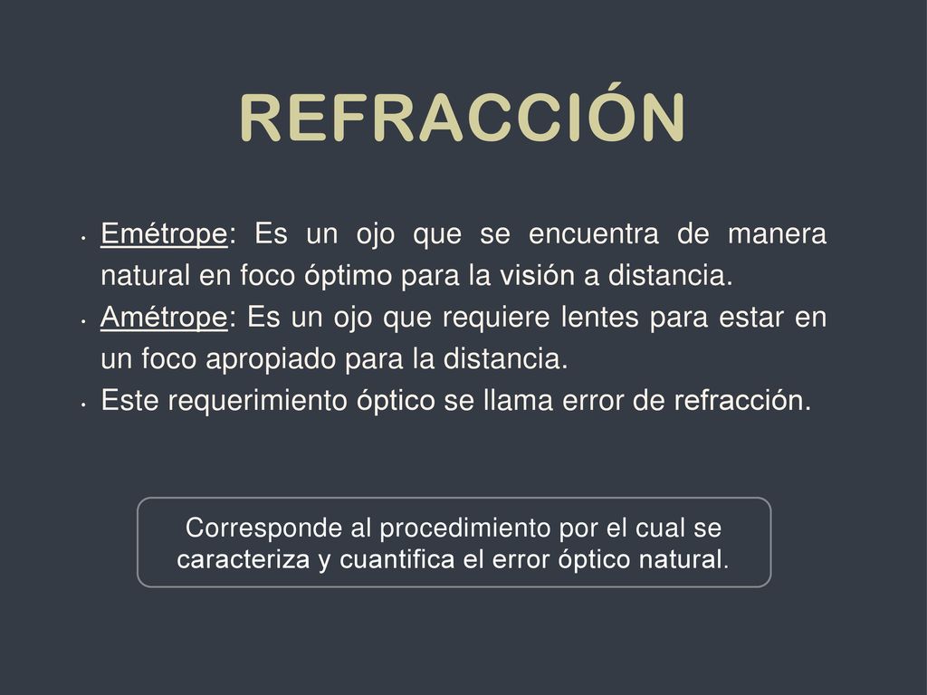 refracción Emétrope: Es un ojo que se encuentra de manera natural en foco óptimo para la visión a distancia.