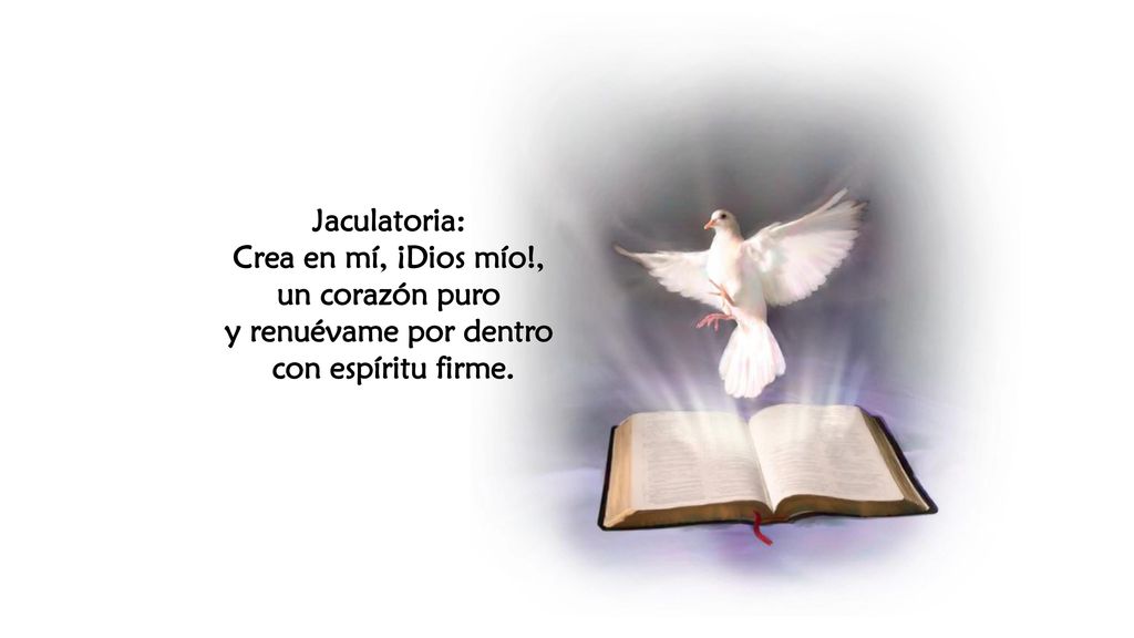 Jaculatoria: Crea en mí, ¡Dios mío!, un corazón puro y renuévame por dentro con espíritu firme.