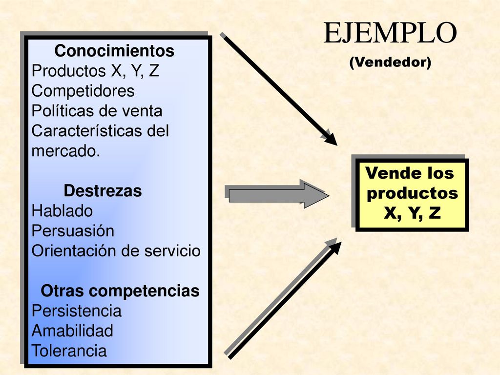 EJEMPLO Conocimientos Productos X, Y, Z Competidores