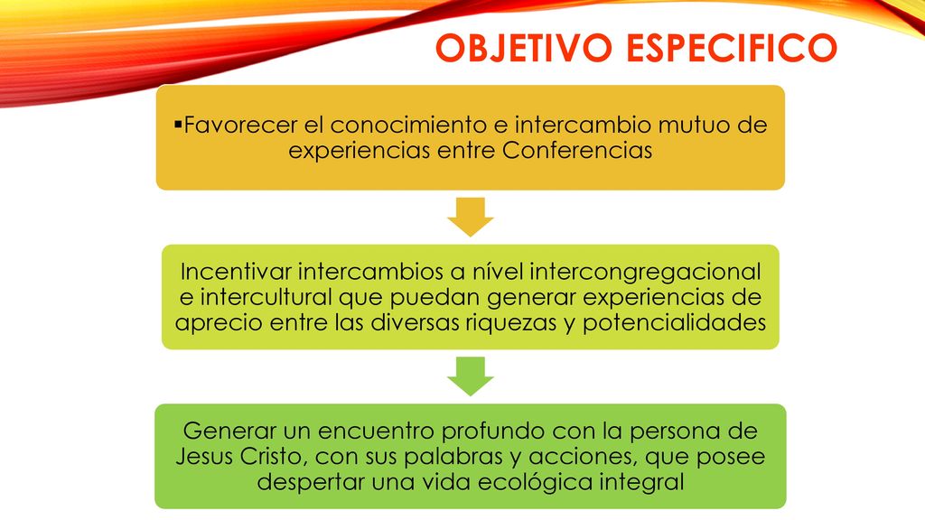 Objetivo especifico Favorecer el conocimiento e intercambio mutuo de experiencias entre Conferencias.