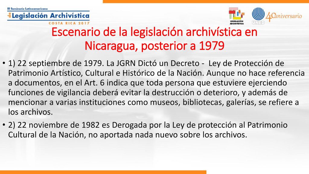 Escenario de la legislación archivística en Nicaragua, posterior a 1979