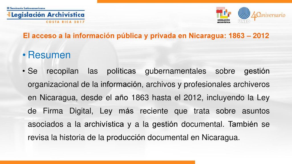 El acceso a la información pública y privada en Nicaragua: 1863 – 2012
