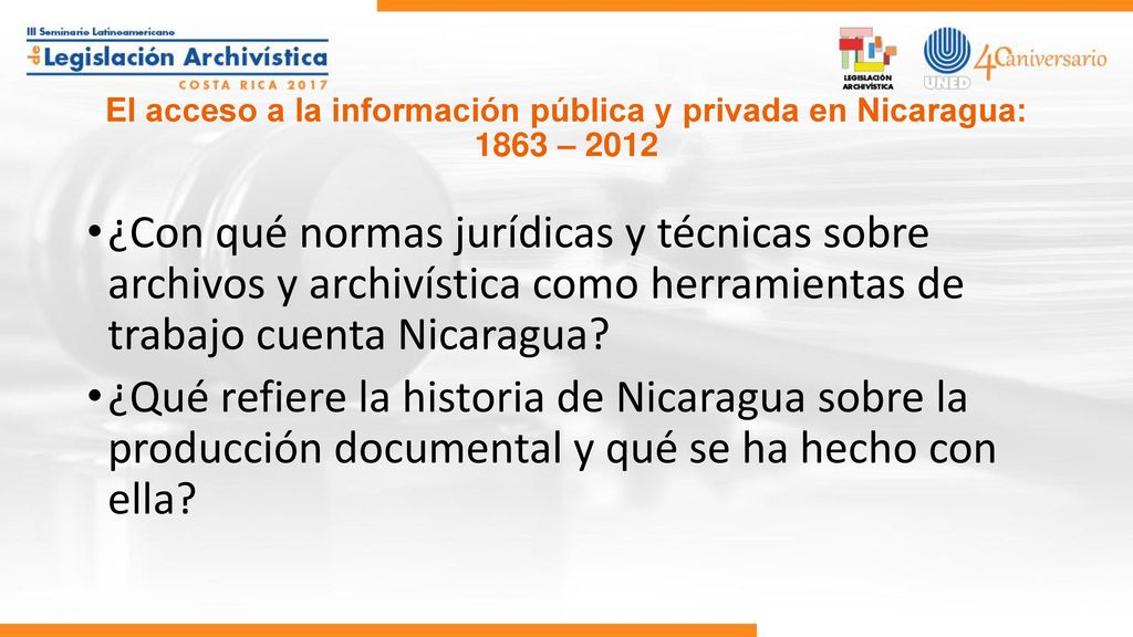 El acceso a la información pública y privada en Nicaragua: 1863 – 2012