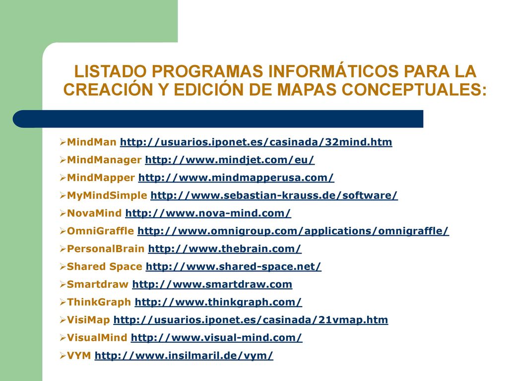 LISTADO PROGRAMAS INFORMÁTICOS PARA LA CREACIÓN Y EDICIÓN DE MAPAS CONCEPTUALES: