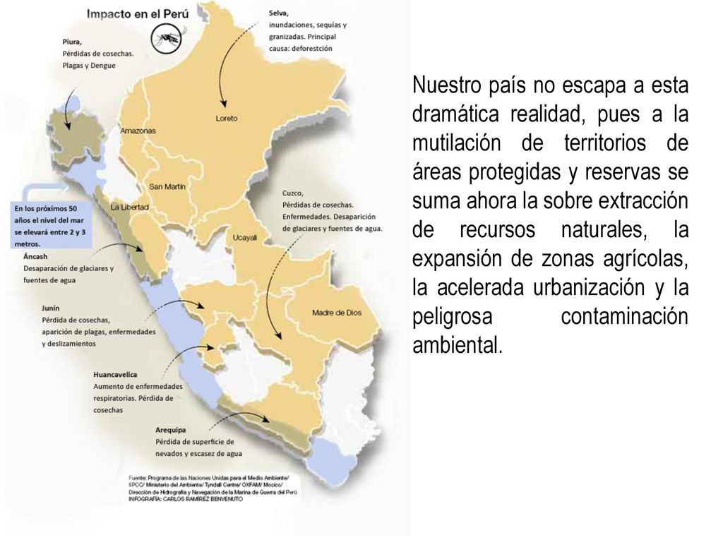 Nuestro país no escapa a esta dramática realidad, pues a la mutilación de territorios de áreas protegidas y reservas se suma ahora la sobre extracción de recursos naturales, la expansión de zonas agrícolas, la acelerada urbanización y la peligrosa contaminación ambiental.