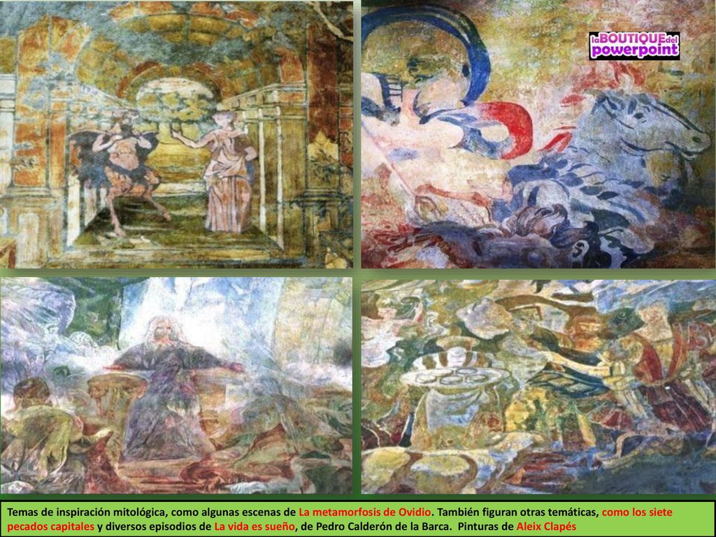 Temas de inspiración mitológica, como algunas escenas de La metamorfosis de Ovidio.