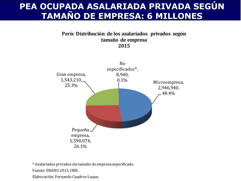 PEA OCUPADA ASALARIADA PRIVADA SEGÚN TAMAÑO DE EMPRESA: 6 MILLONES