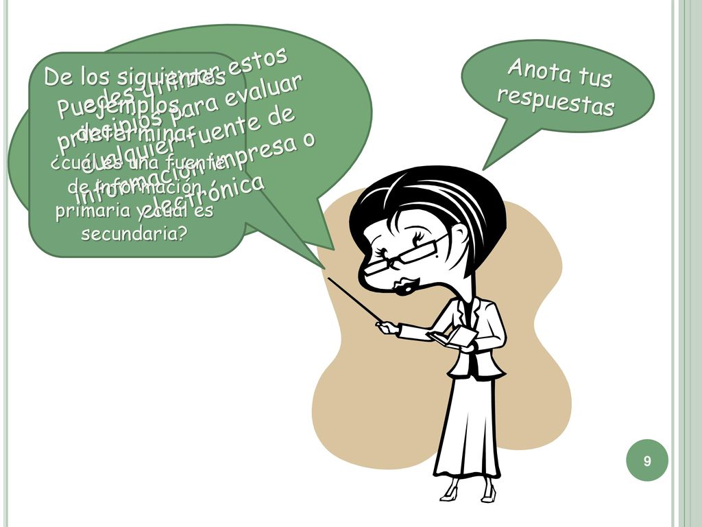 Anota tus respuestas Puedes utilizar estos principios para evaluar cualquier fuente de información impresa o electrónica.