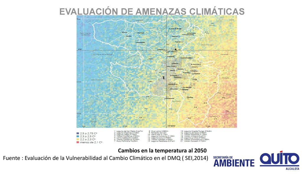 EVALUACIÓN DE AMENAZAS CLIMÁTICAS Cambios en la temperatura al 2050