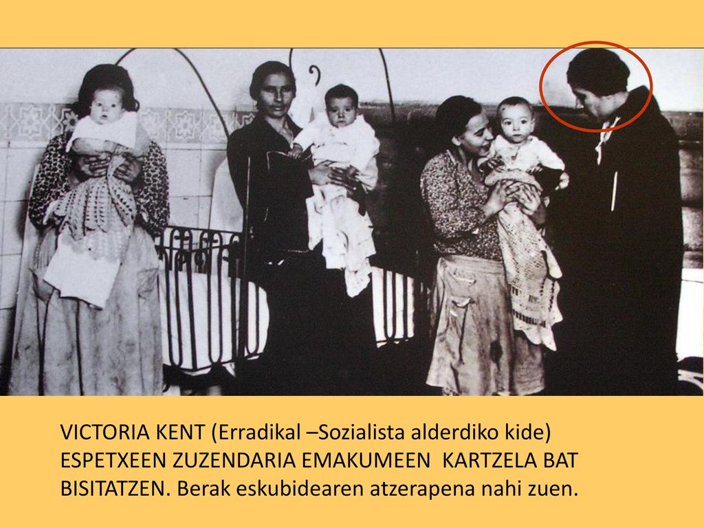 VICTORIA KENT (Erradikal –Sozialista alderdiko kide) ESPETXEEN ZUZENDARIA EMAKUMEEN KARTZELA BAT BISITATZEN.