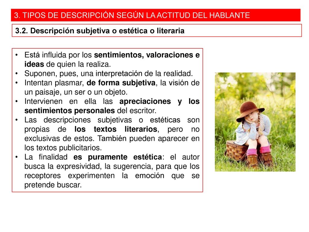 3. TIPOS DE DESCRIPCIÓN SEGÚN LA ACTITUD DEL HABLANTE