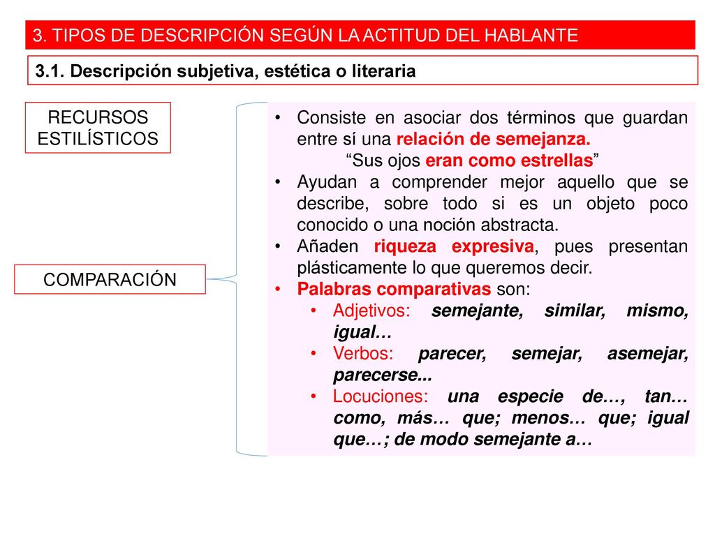 3. TIPOS DE DESCRIPCIÓN SEGÚN LA ACTITUD DEL HABLANTE
