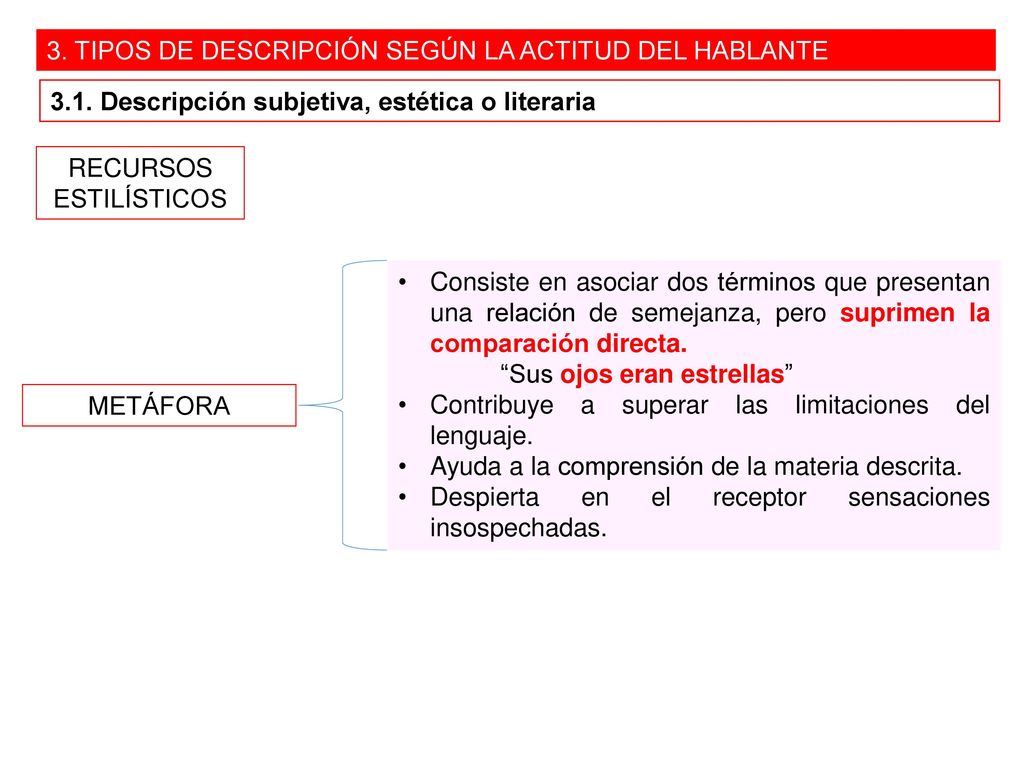 3. TIPOS DE DESCRIPCIÓN SEGÚN LA ACTITUD DEL HABLANTE
