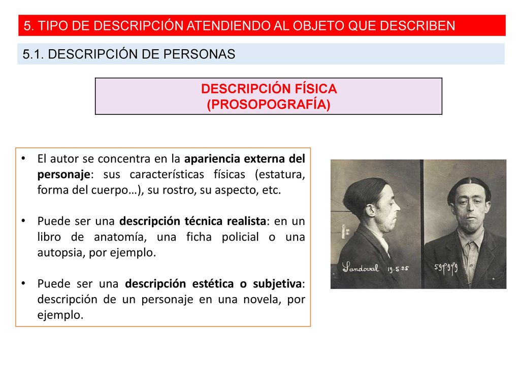 5. TIPO DE DESCRIPCIÓN ATENDIENDO AL OBJETO QUE DESCRIBEN