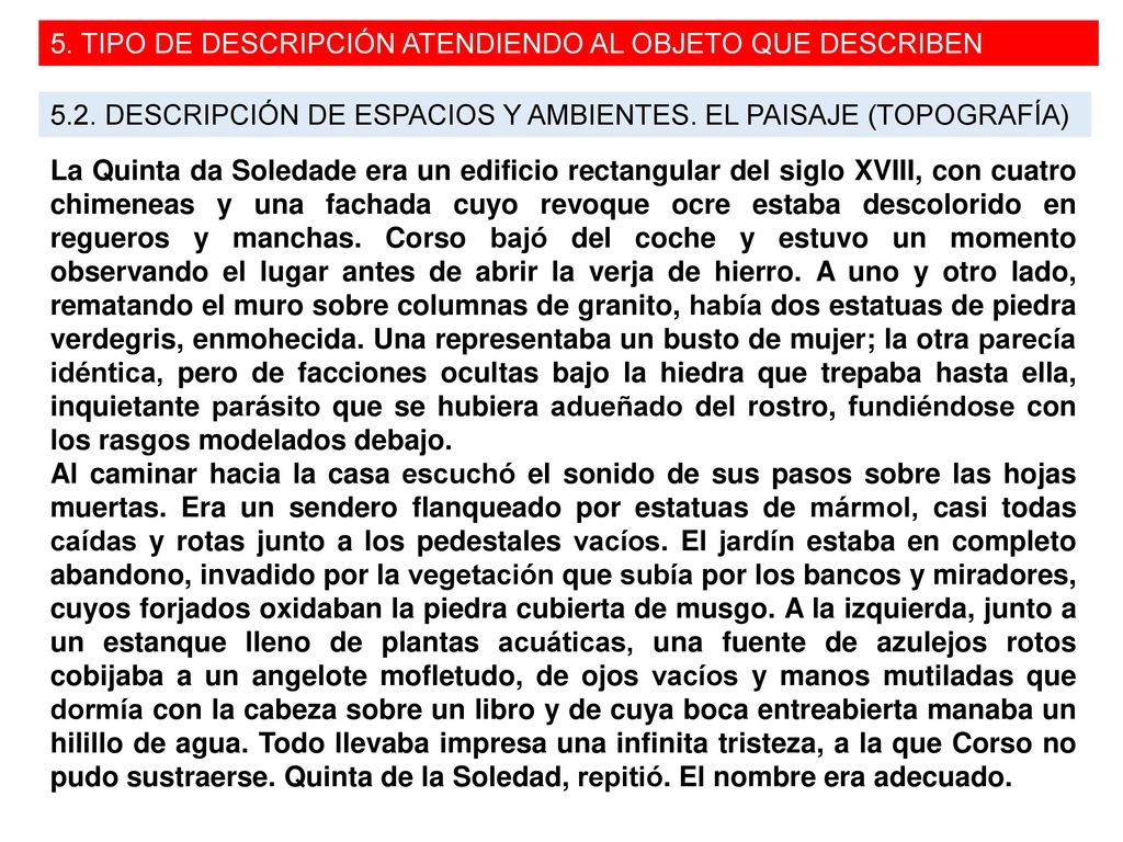 5. TIPO DE DESCRIPCIÓN ATENDIENDO AL OBJETO QUE DESCRIBEN