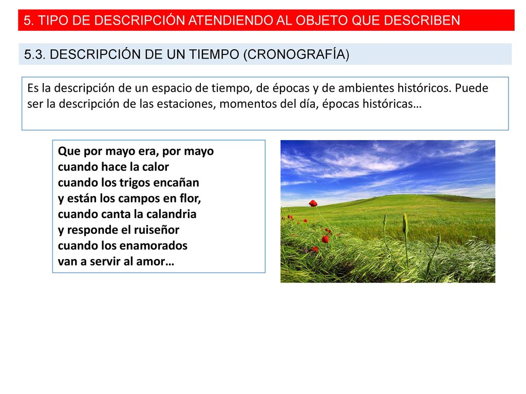 5. TIPO DE DESCRIPCIÓN ATENDIENDO AL OBJETO QUE DESCRIBEN