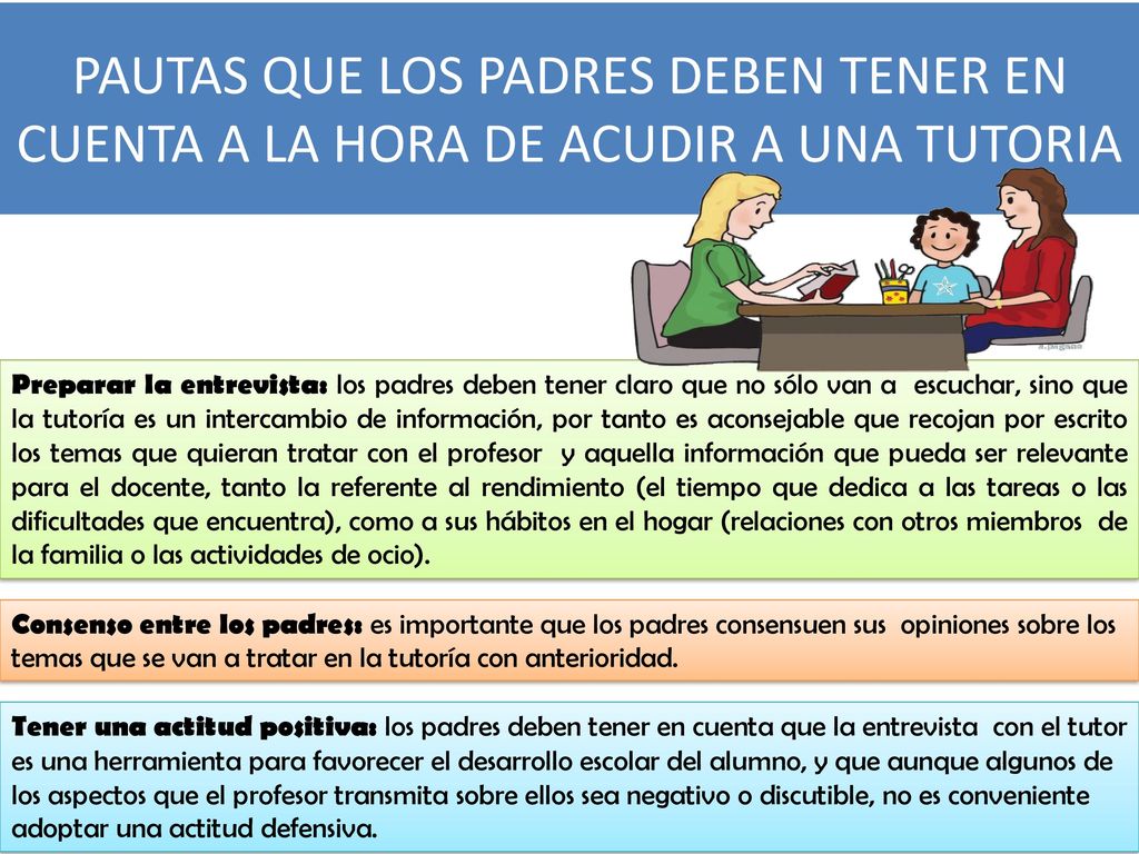 PAUTAS QUE LOS PADRES DEBEN TENER EN CUENTA A LA HORA DE ACUDIR A UNA TUTORIA
