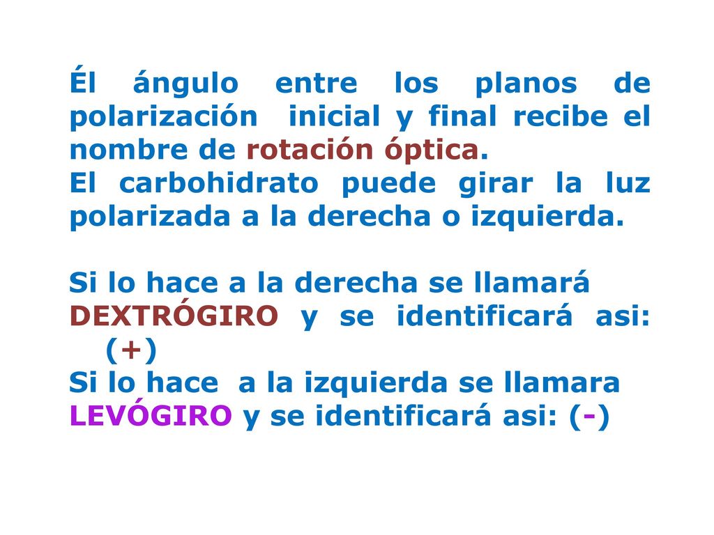 Él ángulo entre los planos de polarización inicial y final recibe el nombre de rotación óptica.