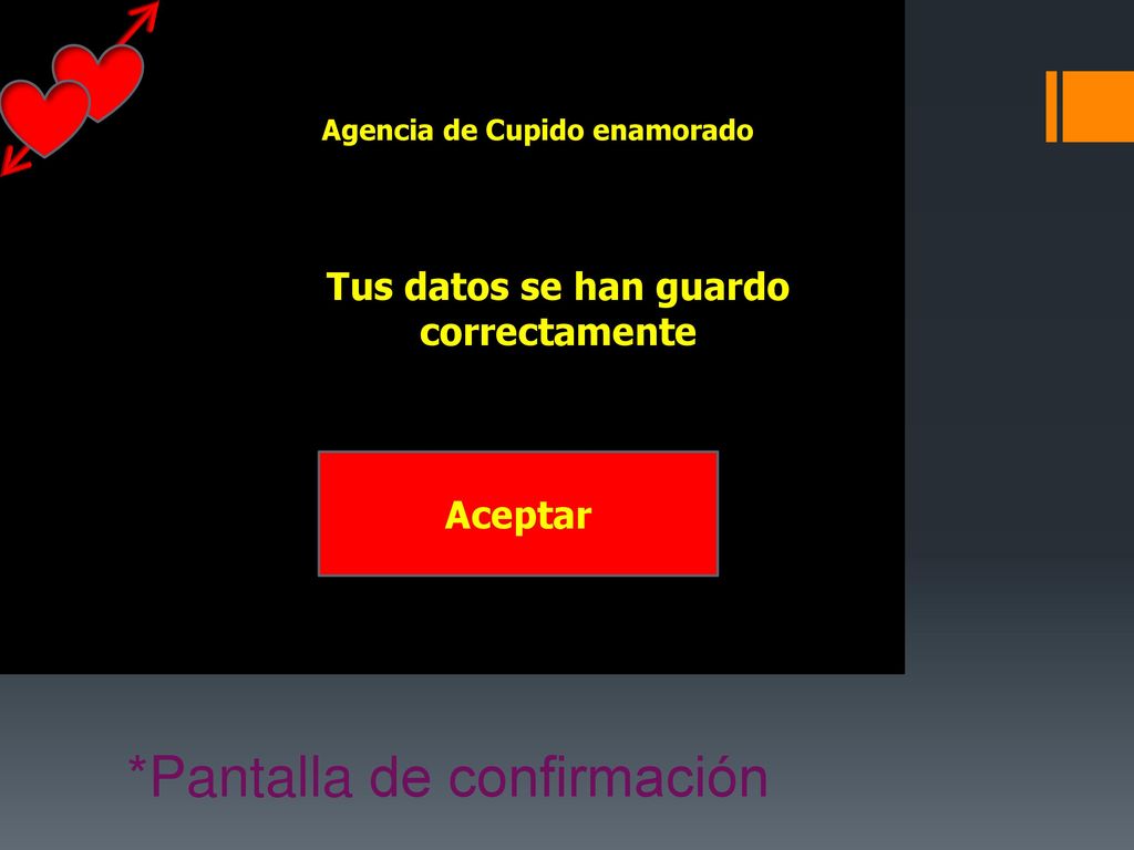 Agencia de Cupido enamorado Tus datos se han guardo correctamente