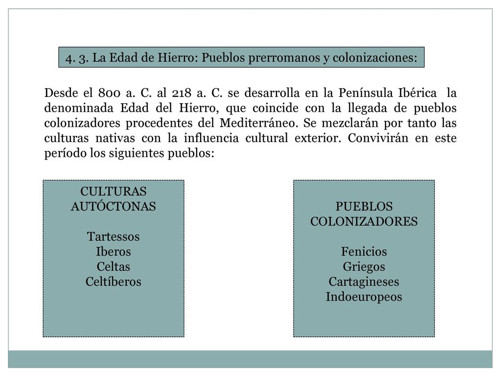 4. 3. La Edad de Hierro: Pueblos prerromanos y colonizaciones: