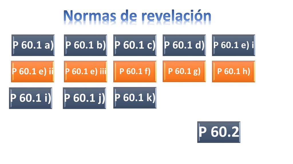 Normas de revelación P 60.2 P 60.1 i) P 60.1 j) P 60.1 c) P 60.1 a)