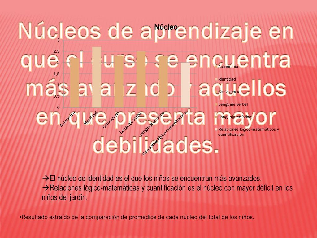 Núcleos de aprendizaje en que el curso se encuentra más avanzado y aquellos en que presenta mayor debilidades.