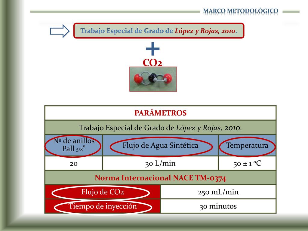 CO2 PARÁMETROS Trabajo Especial de Grado de López y Rojas, 2010.