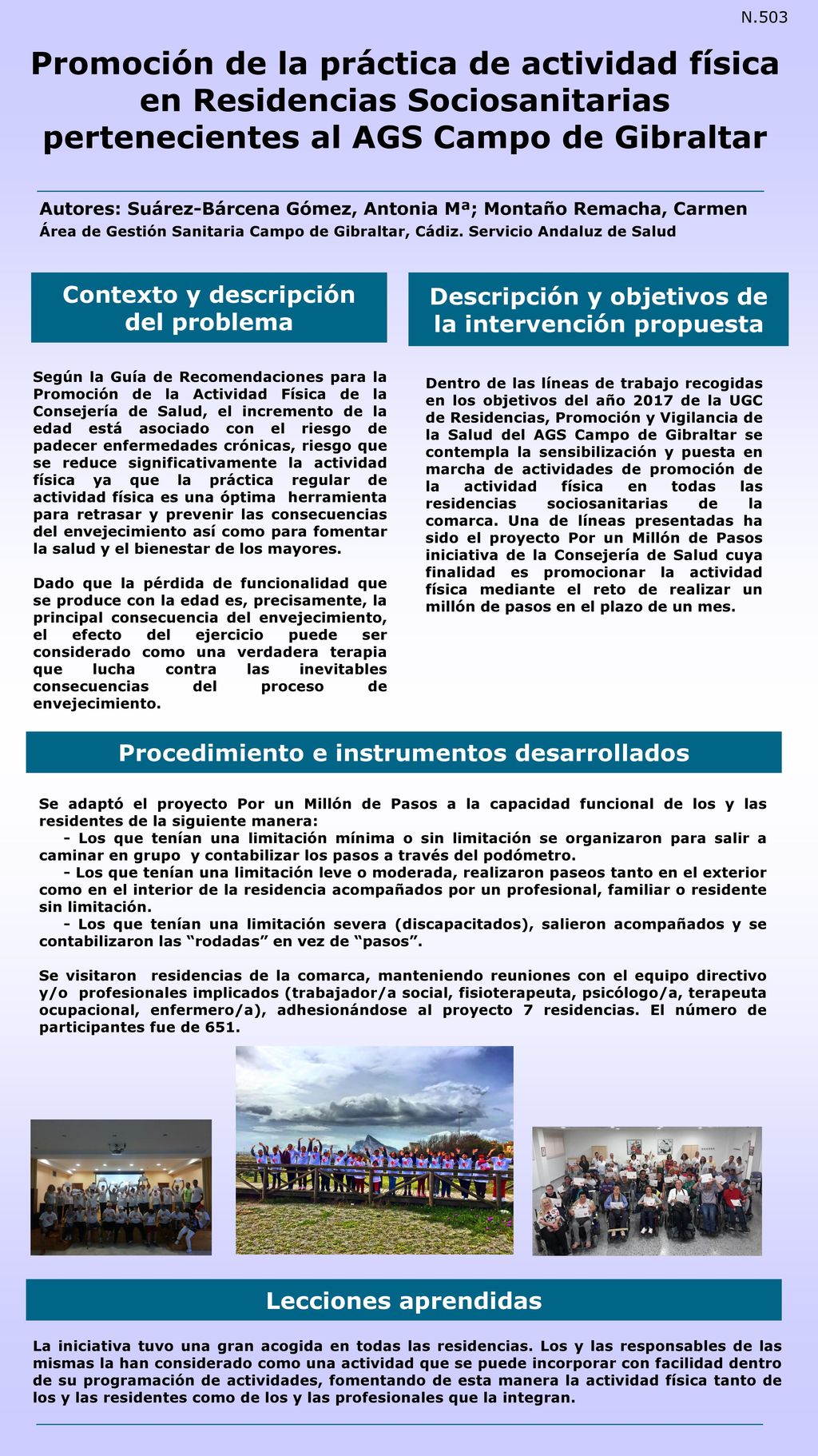 N.503 Promoción de la práctica de actividad física en Residencias Sociosanitarias pertenecientes al AGS Campo de Gibraltar.