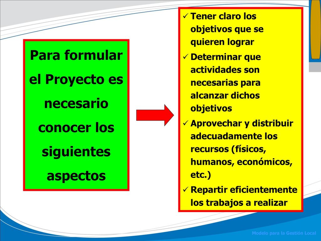 Para formular el Proyecto es necesario conocer los siguientes aspectos